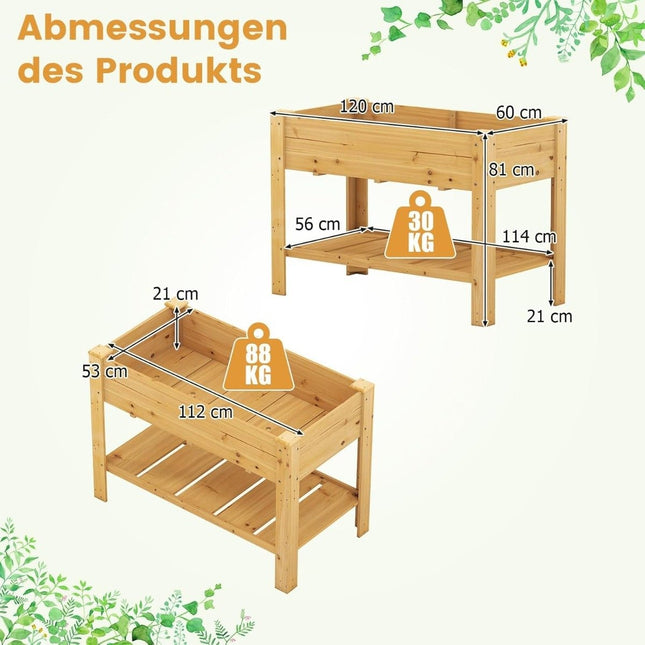 Raised Wooden Garden Bed with Shelf & Drainage Holes, 120x60x81 cm