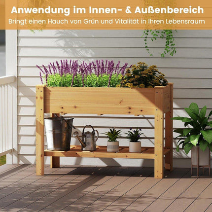 Raised Wooden Garden Bed with Shelf & Drainage Holes, 120x60x81 cm