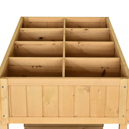 Raised bed 8 compartments planting table flower box fir wood 1 shelf + drain