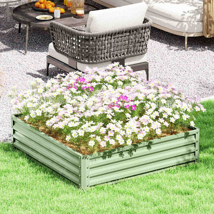 Steel garden bed - 120x120x30 cm, green planting