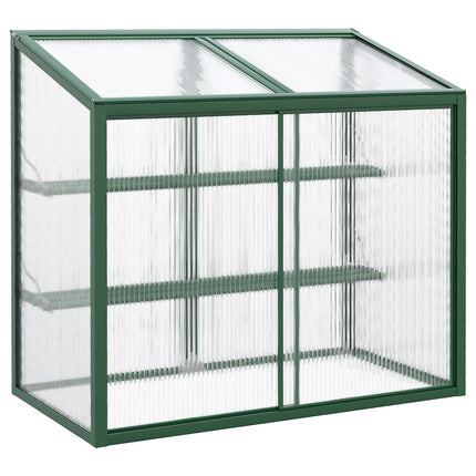 Greenhouse raised bed with shelves - aluminum and polycarbonate