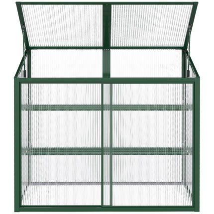 Greenhouse raised bed with shelves - aluminum and polycarbonate
