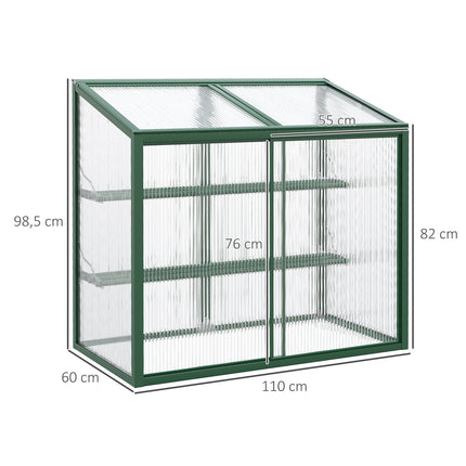 Greenhouse raised bed with shelves - aluminum and polycarbonate