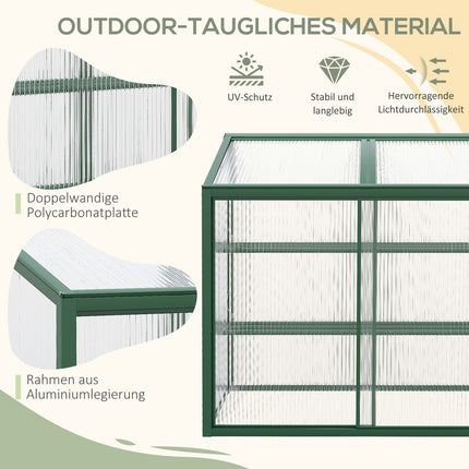 Greenhouse raised bed with shelves - aluminum and polycarbonate