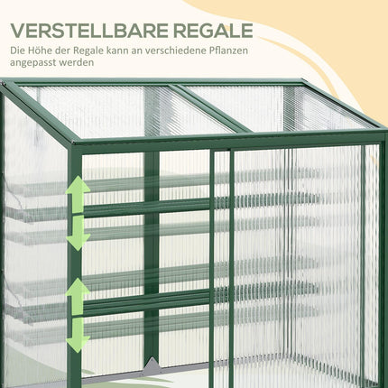 Greenhouse raised bed with shelves - aluminum and polycarbonate