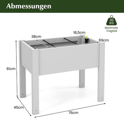Raised bed made of plastic, self-watering garden bed, 53L, 76 x 45 x 61 cm, white