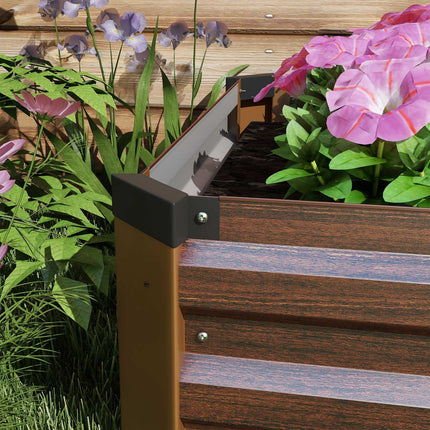 Garden bed in steel, wood look - dark brown