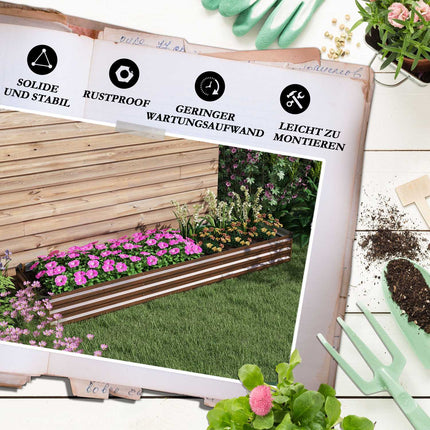 Garden bed in steel, wood look - dark brown