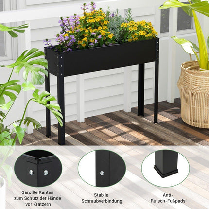 Raised bed metal planter box garden flower bed with drainage hole 102 x 26.5 x 80 cm black
