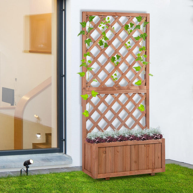 Raised wooden bed with trellis - 72.5x31.5x149.5 cm