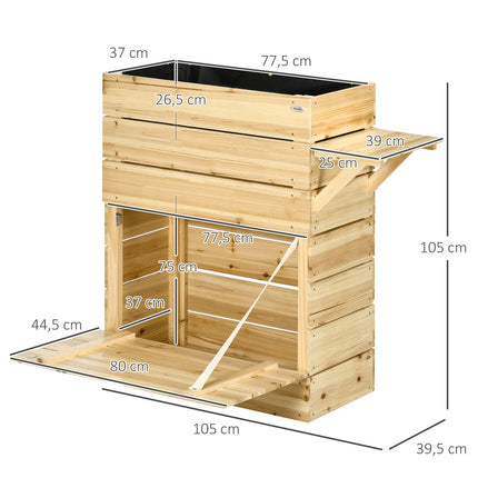 Raised wooden planter with table & storage, 105 x 39.5 cm