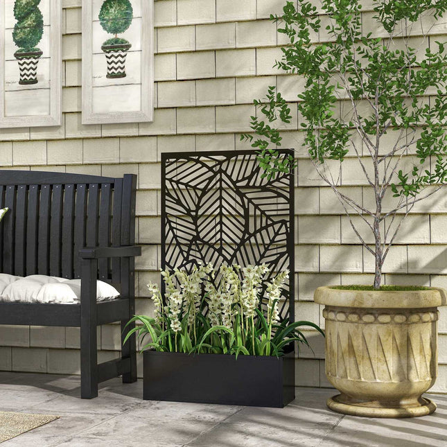 Wall-mounted metal planter with trellis, 61x23x113cm