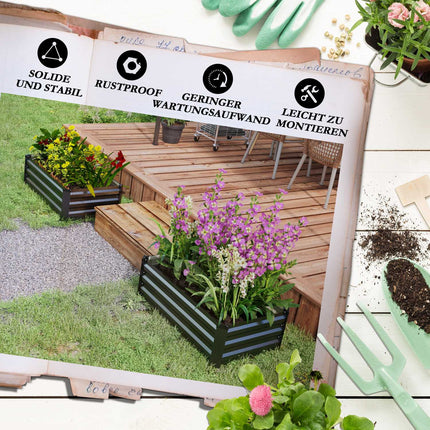 Raised garden bed set, stainless steel, dark grey, 100x60x30 cm