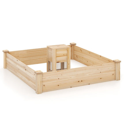 Raised bed with compost bin wooden garden bed 300 L capacity plant box 124 x 124 x 25.5 cm