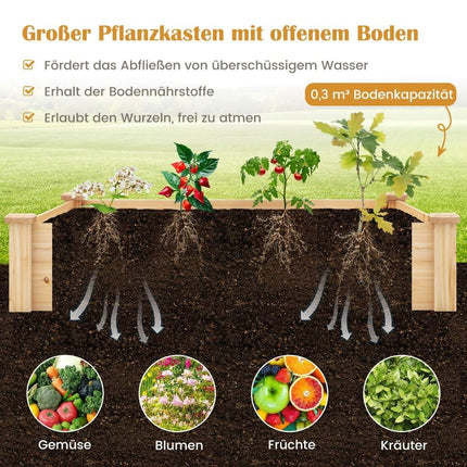 Raised bed with compost bin wooden garden bed 300 L capacity plant box 124 x 124 x 25.5 cm