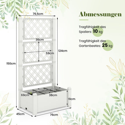 Raised bed with trellis, 3 levels height adjustable, flower box with trellis 76 x 45 x 150 cm white