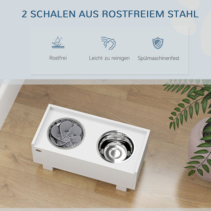 Adjustable raised dog bowl with storage - 2 stainless steel bowls