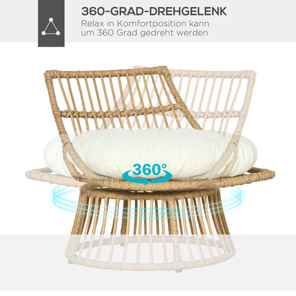 Wicker garden chair with cushion, adjustable footrest, 65x70x66 cm