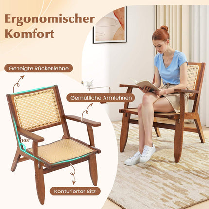 Rattan Accent Chair, Ergonomic Back & Armrests, Bamboo Frame