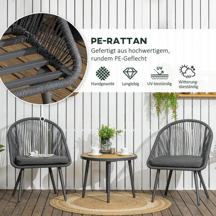 Rattan garden seat for 2 with cushions, dark grey