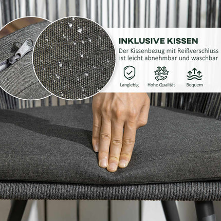 Rattan garden seat for 2 with cushions, dark grey