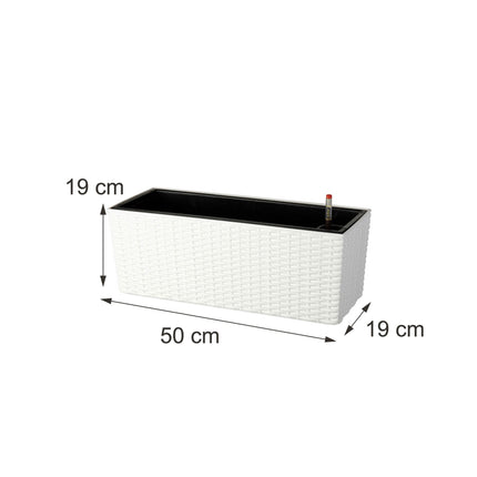 Rattan Balcony Planter with Water Level Indicator, White