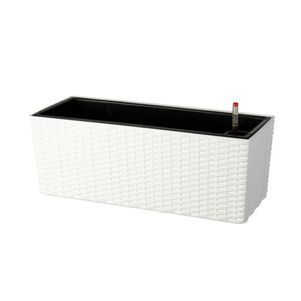 Rattan Balcony Planter with Water Level Indicator, White
