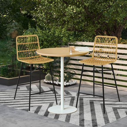 Rattan Bar Stools, Set of 2, 27-Inch Seat, Yellow
