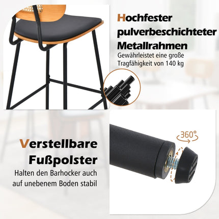 Rattan Bar Stools Set of 2, 65.5cm Seat Height