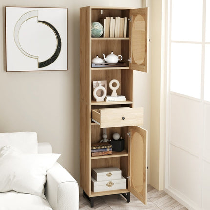 Rattan Bathroom Cabinet with Adjustable Shelves & Drawer
