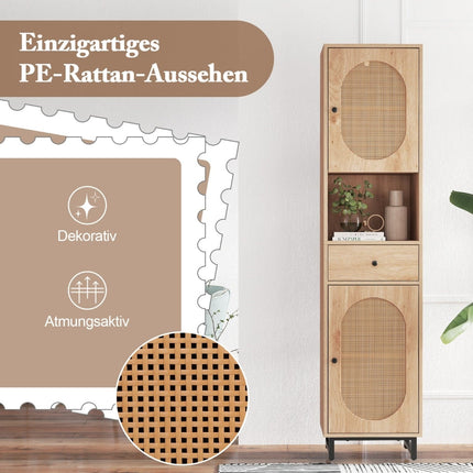 Rattan Bathroom Cabinet with Adjustable Shelves & Drawer