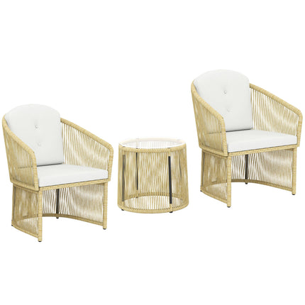 Rattan Bistro Set with Cushions – Table & 2 Chairs