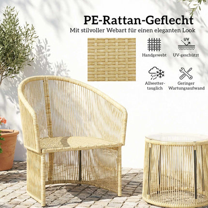 Rattan Bistro Set with Cushions – Table & 2 Chairs