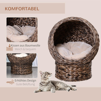 Rattan Cat Basket - Cozy Water Hyacinth Cave, Dark Brown