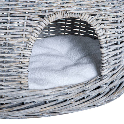 Rattan Cat Bed with canopy and cushion, water hyacinth