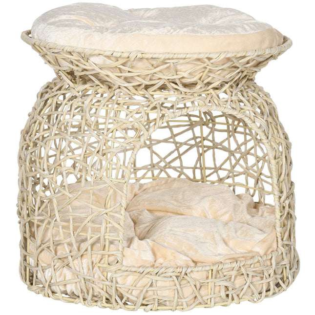 Rattan cave house with pillows, two-story house, beige