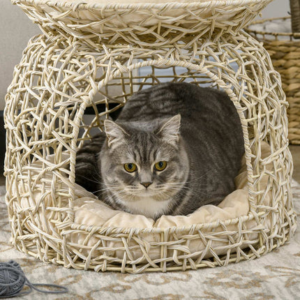 Rattan cave house with pillows, two-story house, beige