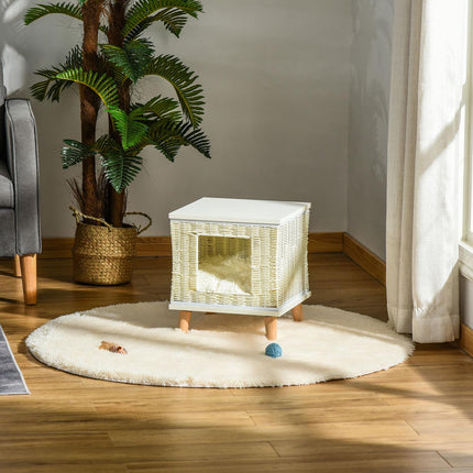 Rattan cave with pillow - natural, beige, white