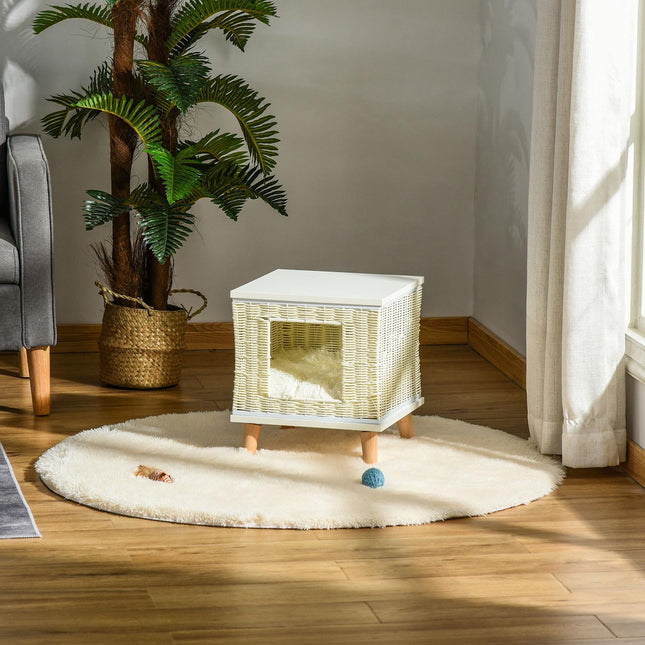 Rattan cave with pillow - natural, beige, white