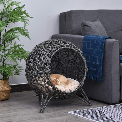 Rattan cage with cushions, raised, silver gray 52x58 cm