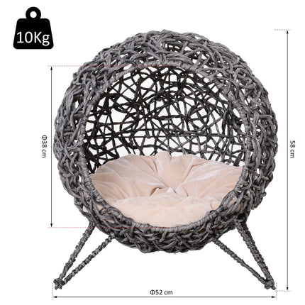 Rattan cage with cushions, raised, silver gray 52x58 cm