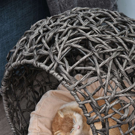 Rattan cage with cushions, raised, silver gray 52x58 cm