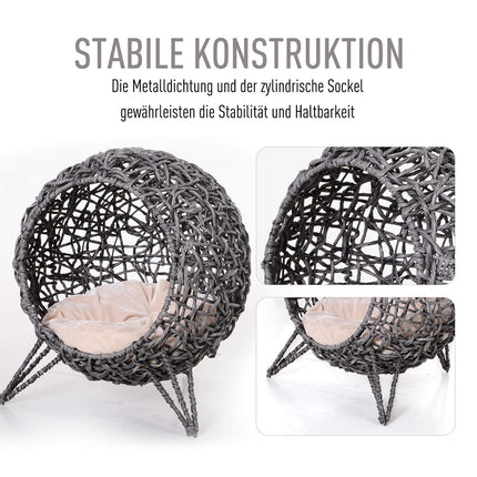 Rattan cage with cushions, raised, silver gray 52x58 cm