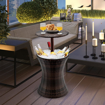 Rattan Cooler Side Table with Ice Bucket, 17L, Adjustable