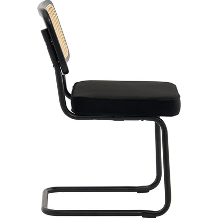 Rattan Dining Chairs Set of 2, Velvet Seat, Black