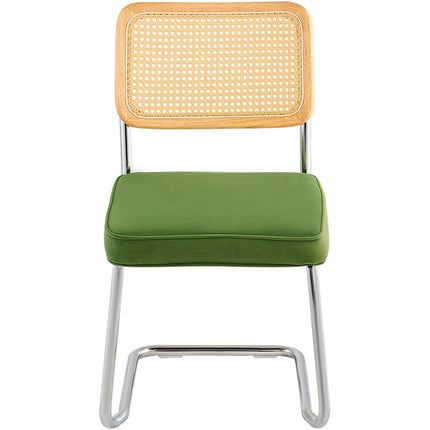 Rattan Dining Chairs Set of 2, Velvet Seat, Green