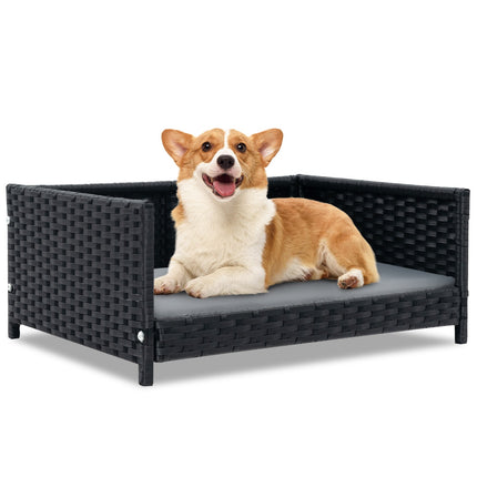 Rattan Dog Bed, Waterproof Removable Cushion, 62x46cm