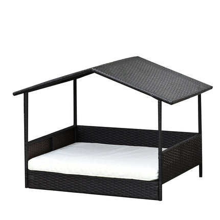 Outdoor rattan dog house with cushion, 98 x 69 x 73 cm