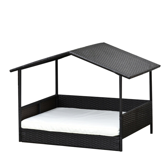 Outdoor rattan dog house with cushion, 98 x 69 x 73 cm