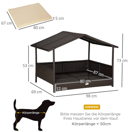 Outdoor rattan dog house with cushion, 98 x 69 x 73 cm